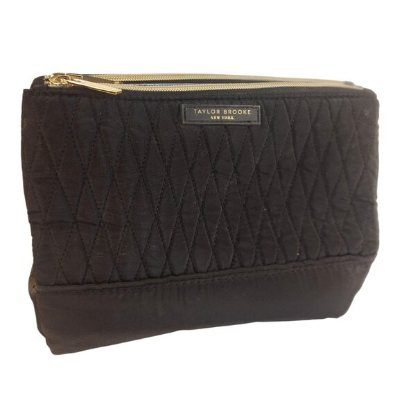 Taylor Brooke New York Quilted Black Makeup Bag With Dual Top Zippers & Compartm - Picture 1 of 9